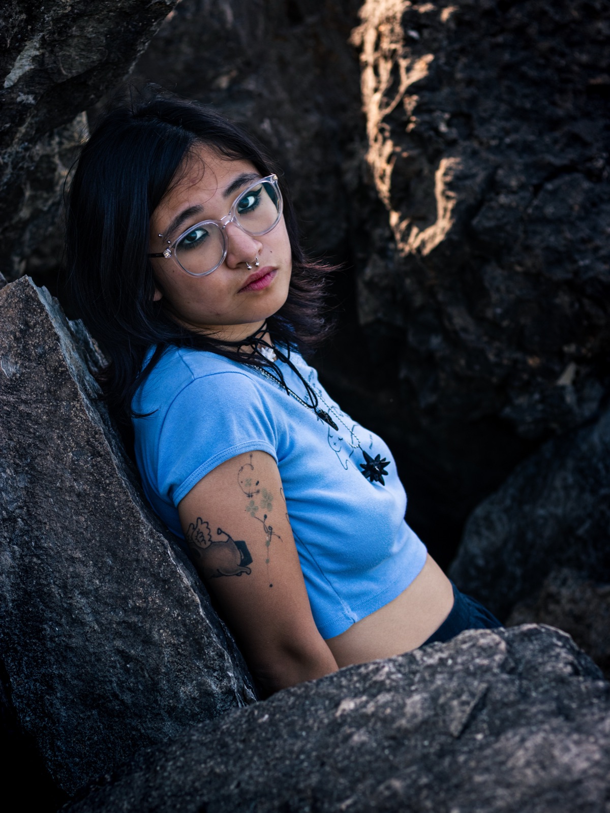 Portrait among boulders in warm evening light